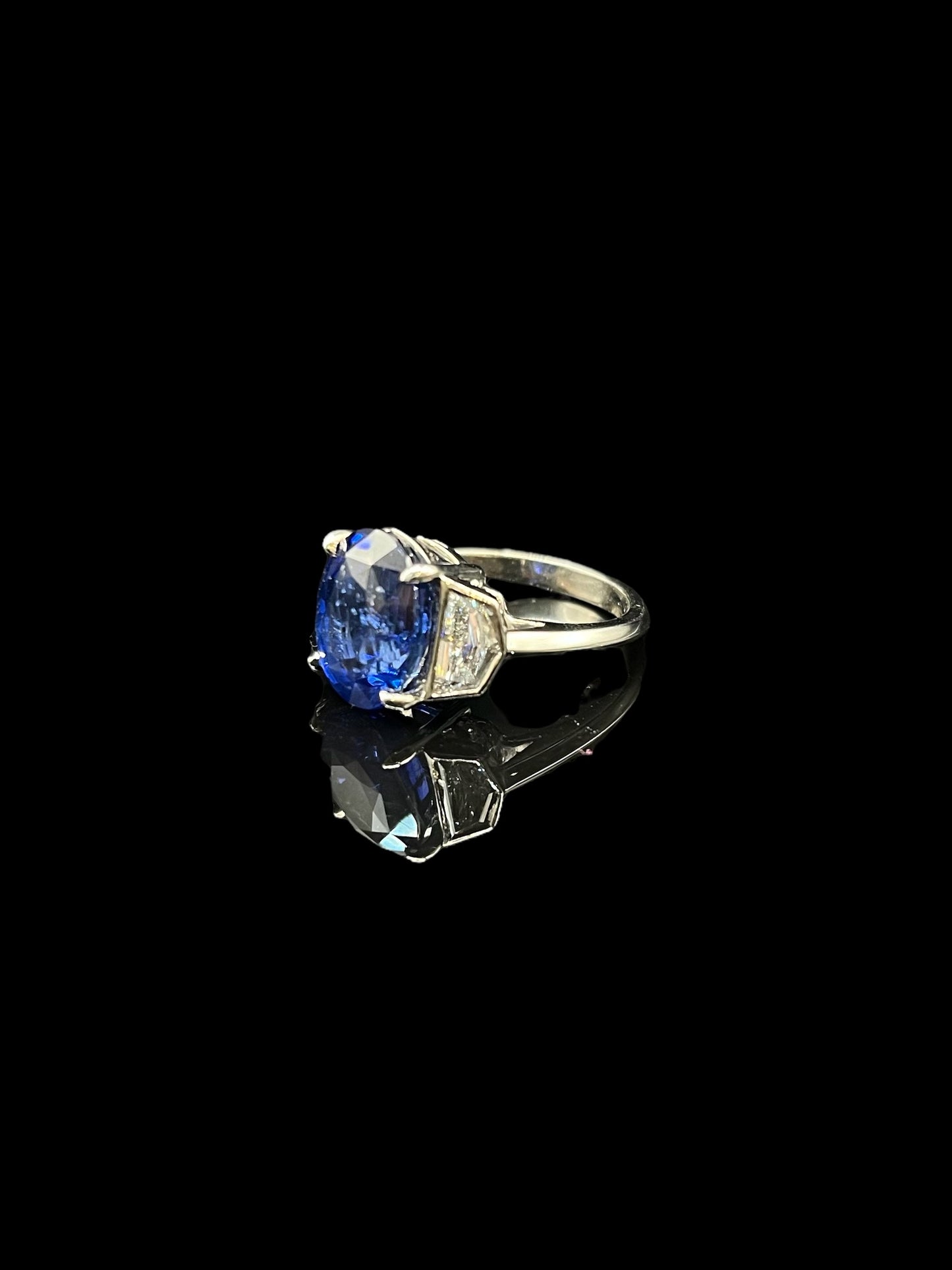 Modern Platinum Deep Blue Sapphire & Diamond Dress Ring