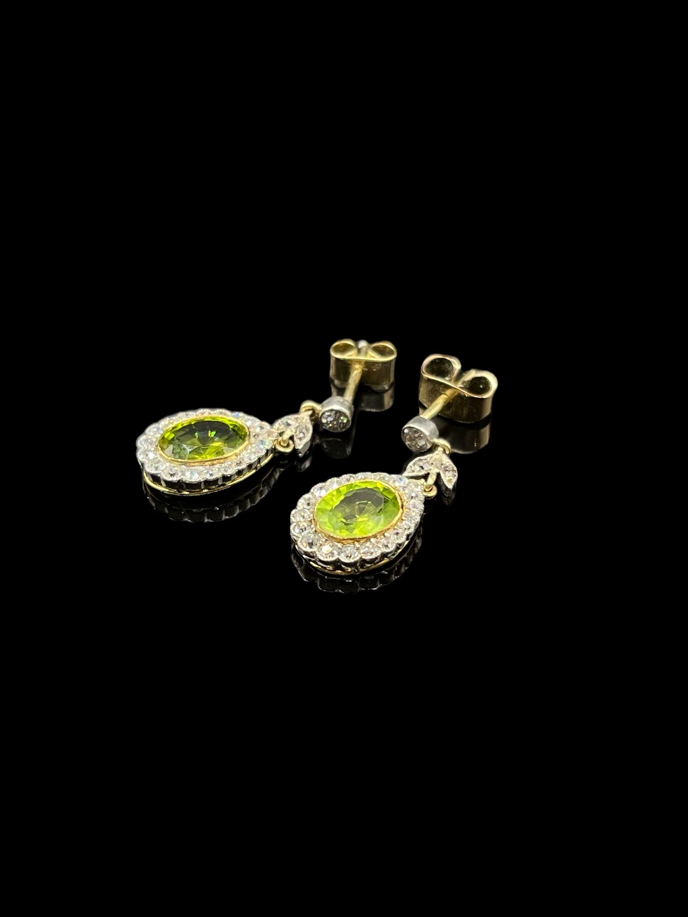 Antique Platinum & Yellow Gold Peridot Diamond Drop Earrings