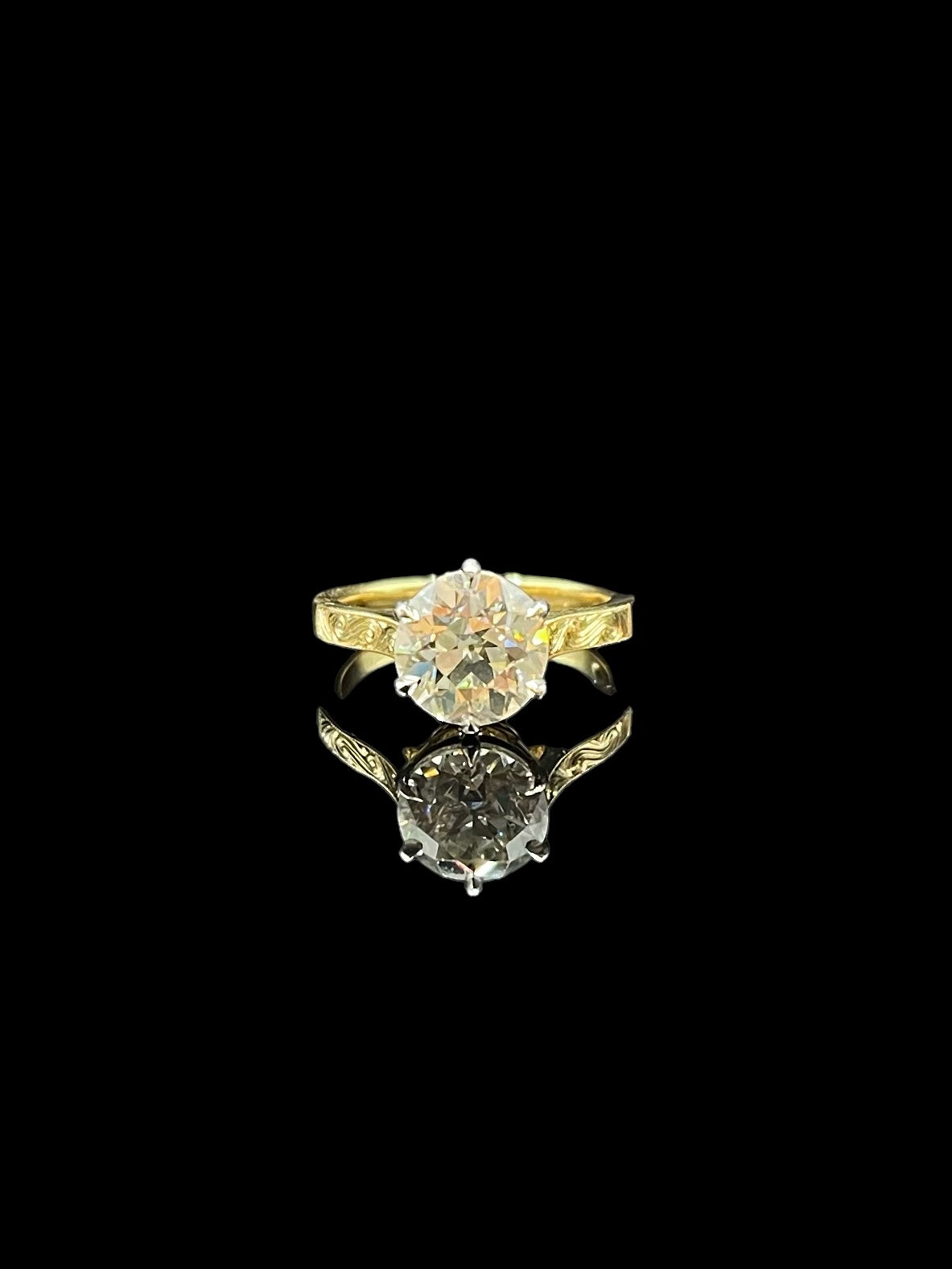 Antique Yellow Gold & Platinum Filigree Detailed Diamond Solitaire Ring