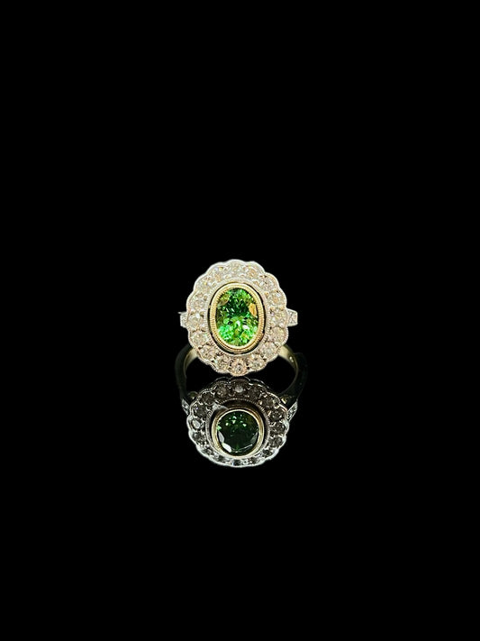 Modern Yellow & White Gold Tsavorite Garnet Diamond Dress Ring