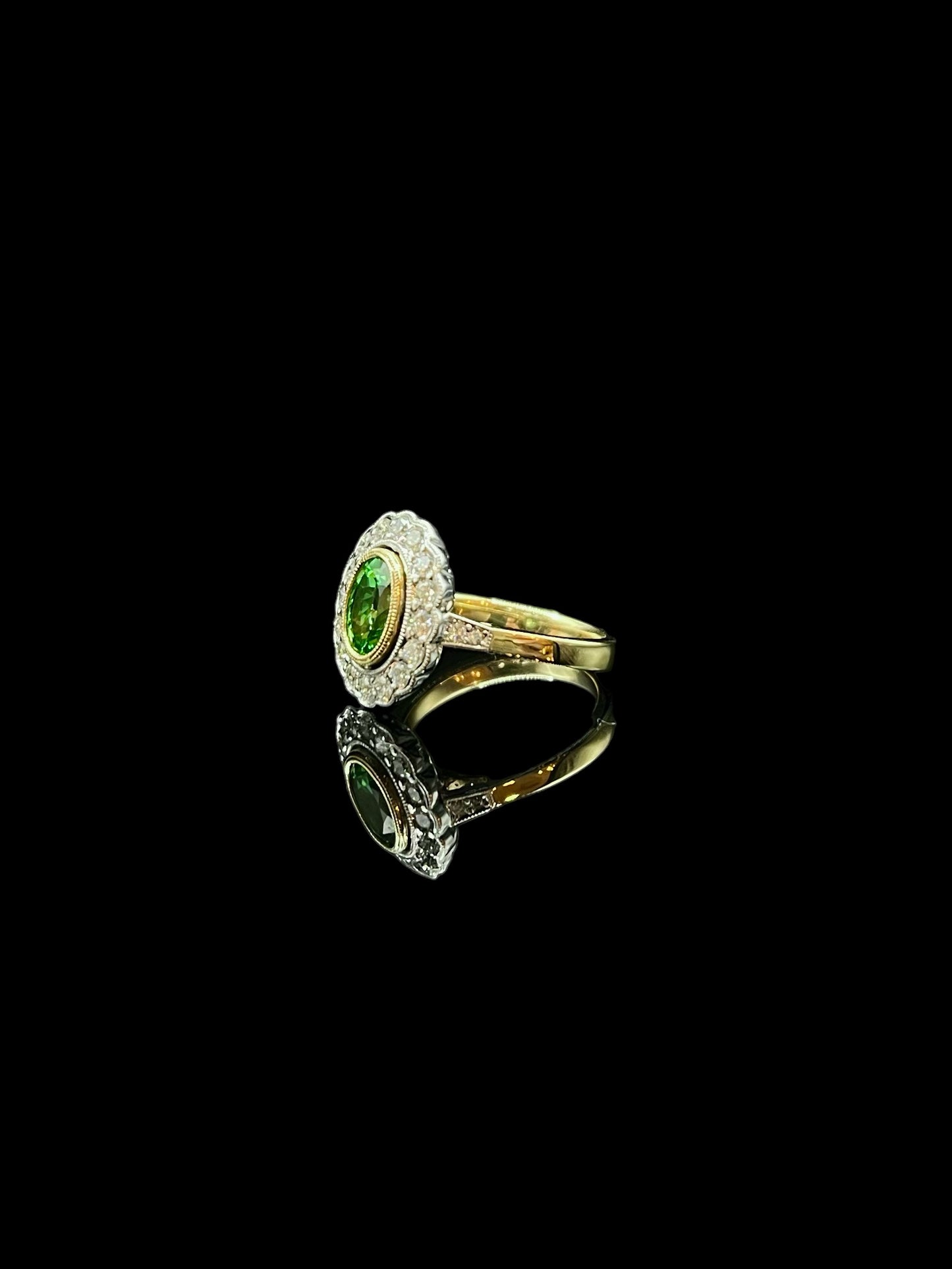 Modern Yellow & White Gold Tsavorite Garnet Diamond Dress Ring