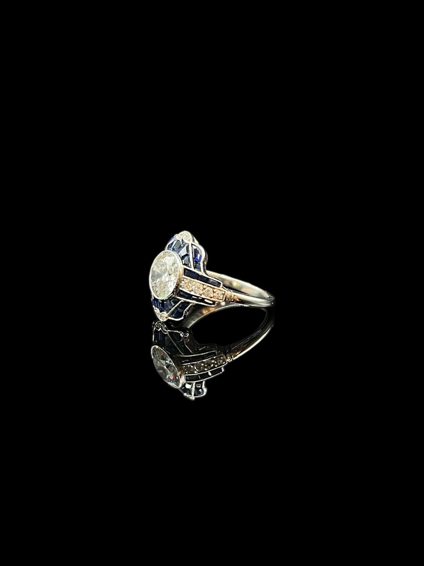 Vintage Art Deco Style Sapphire & Diamond Dome Bombe Ring