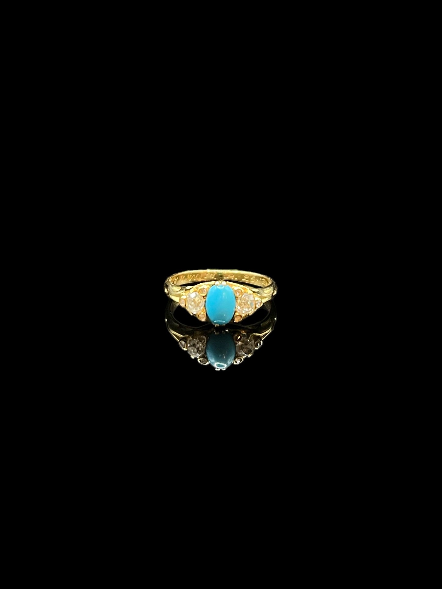 Antique Yellow Gold Turquoise & Diamond Dainty Pinky Ring