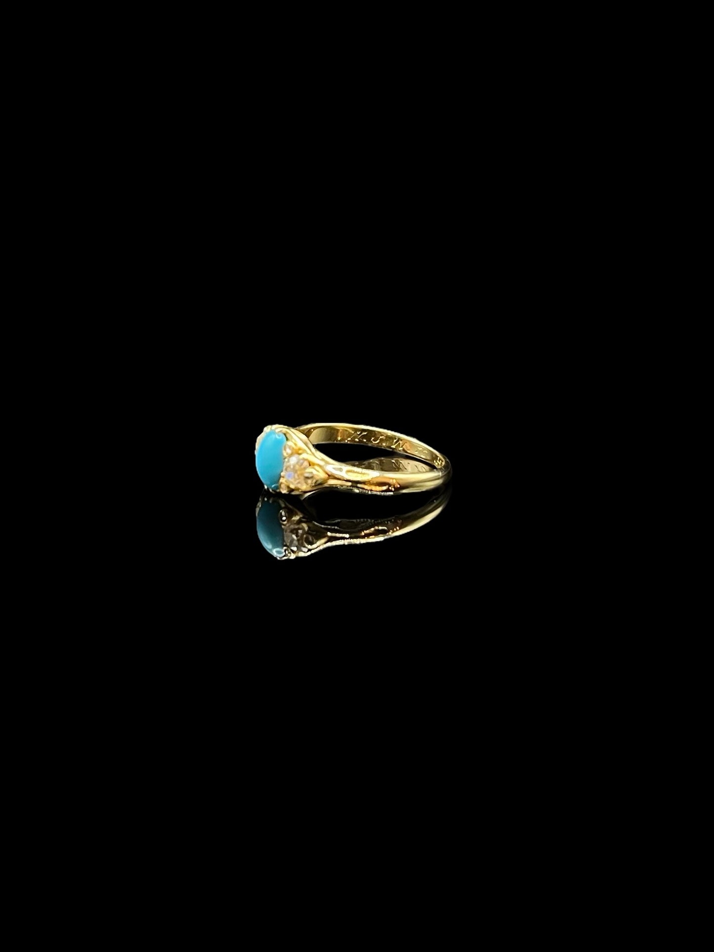 Antique Yellow Gold Turquoise & Diamond Dainty Pinky Ring