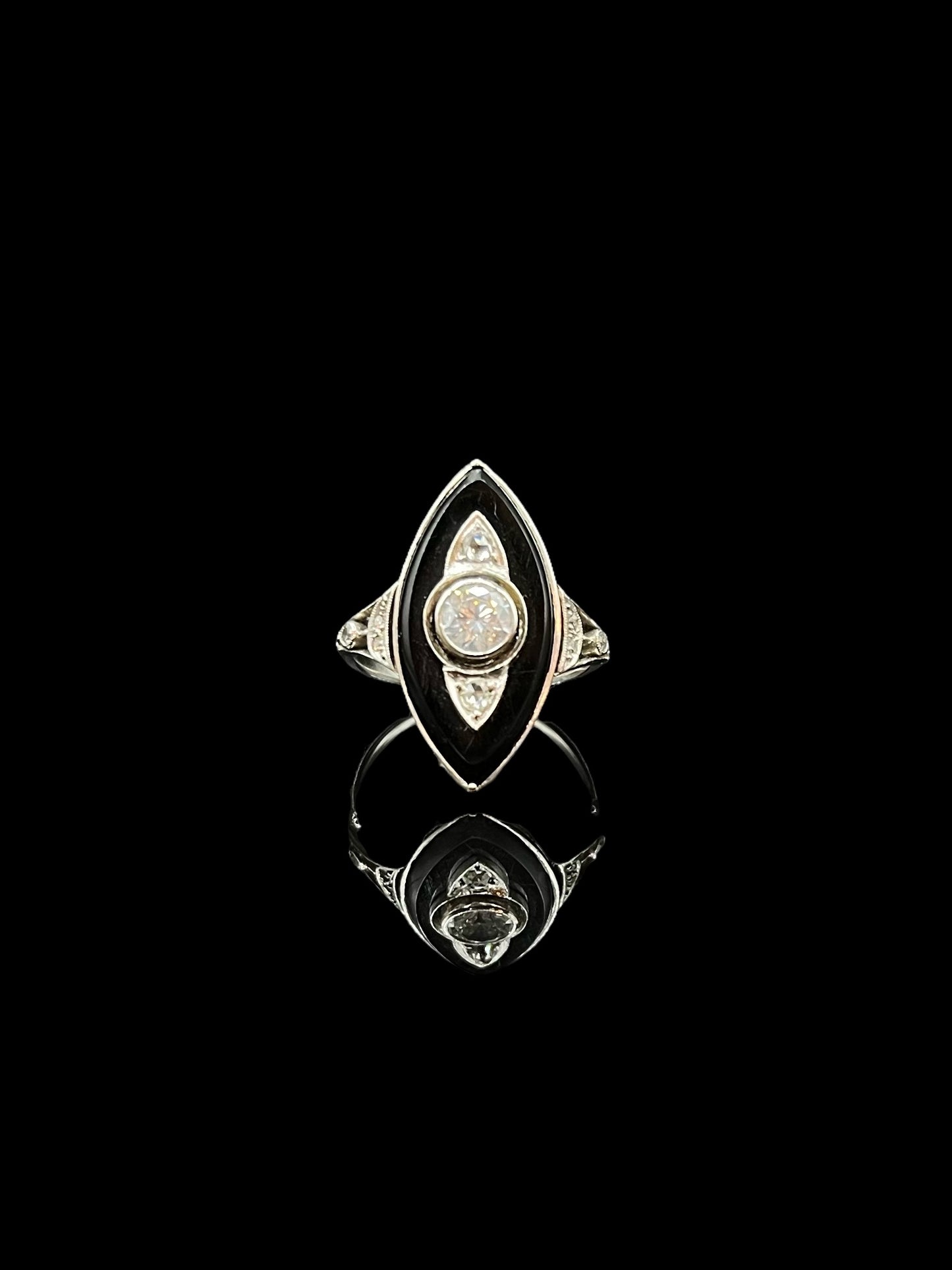 Antique Platinum Onyx & Diamond Plaque Ring