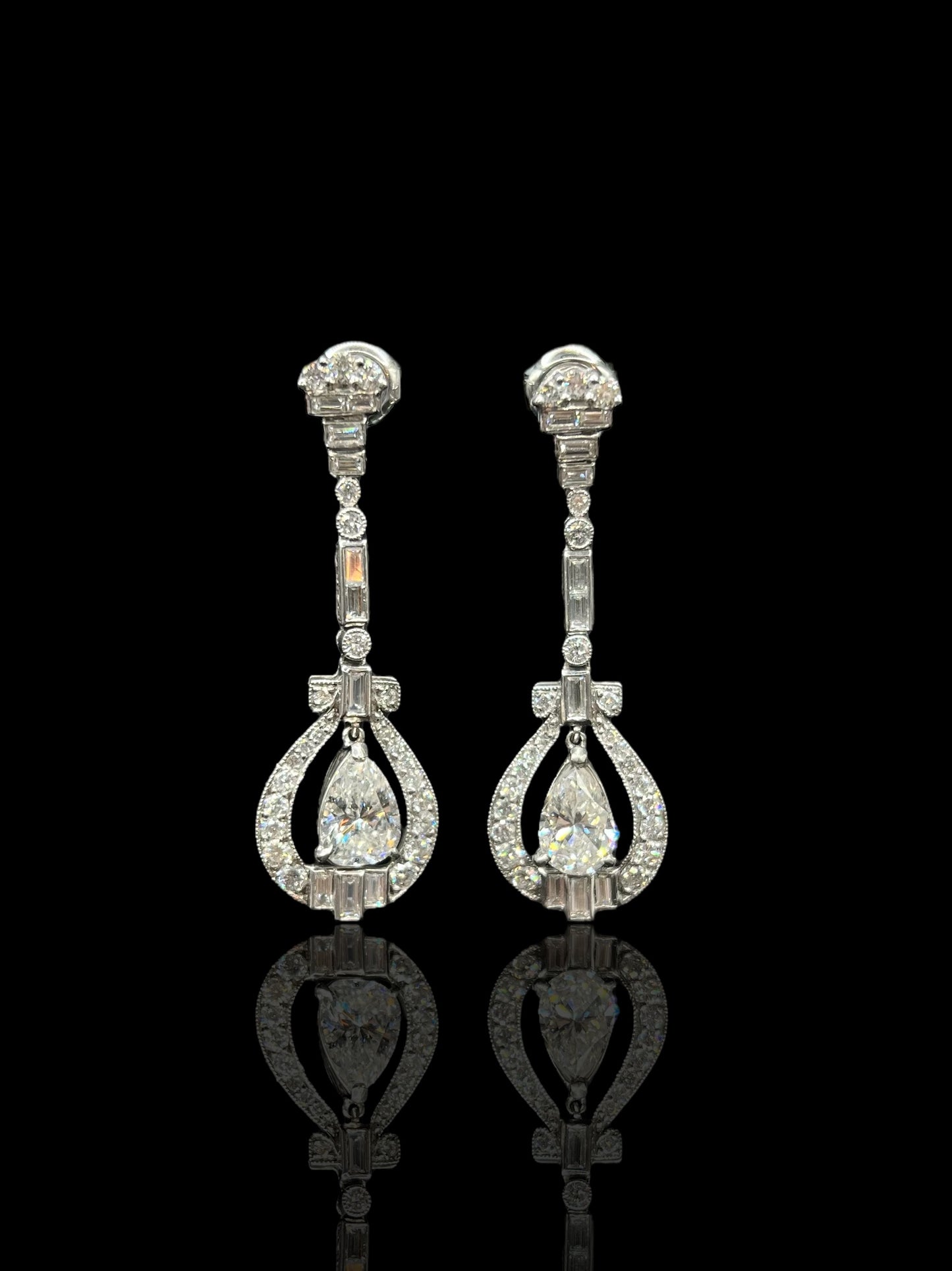 Vintage Platinum Fancy Diamond Drop Dress Earrings