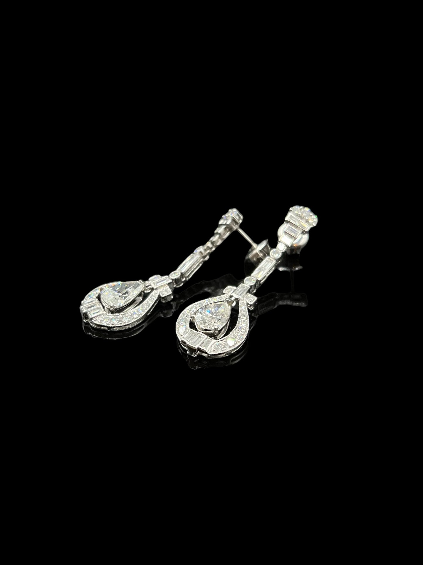 Vintage Platinum Fancy Diamond Drop Dress Earrings