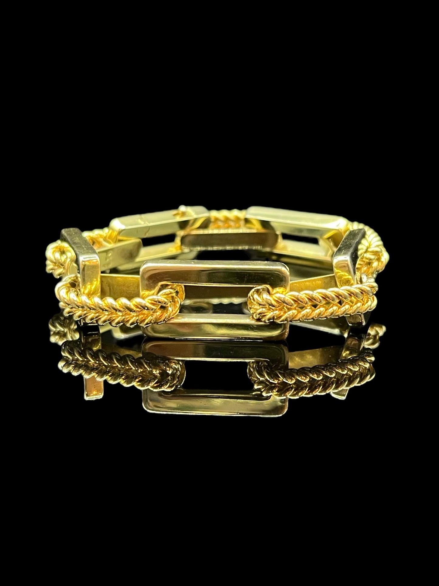 Vintage Yellow Gold Rectangular & Woven Link Italian Bracelet