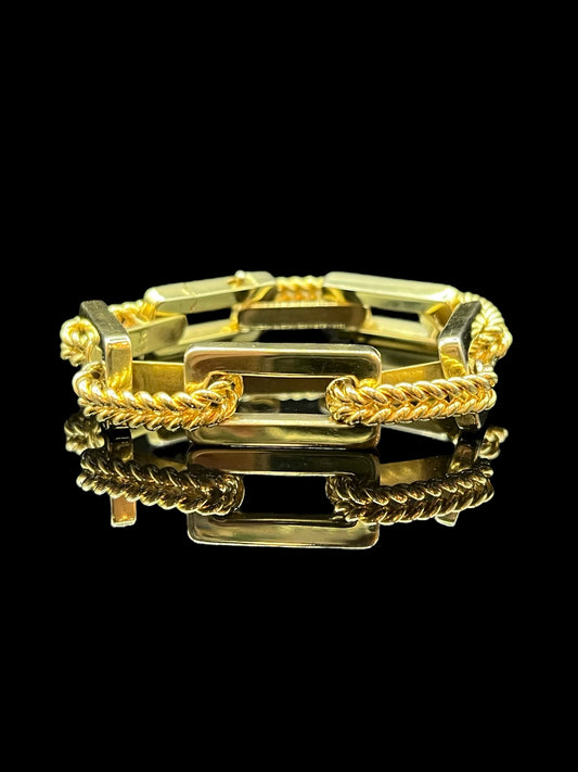 Vintage Yellow Gold Rectangular & Woven Link Italian Bracelet