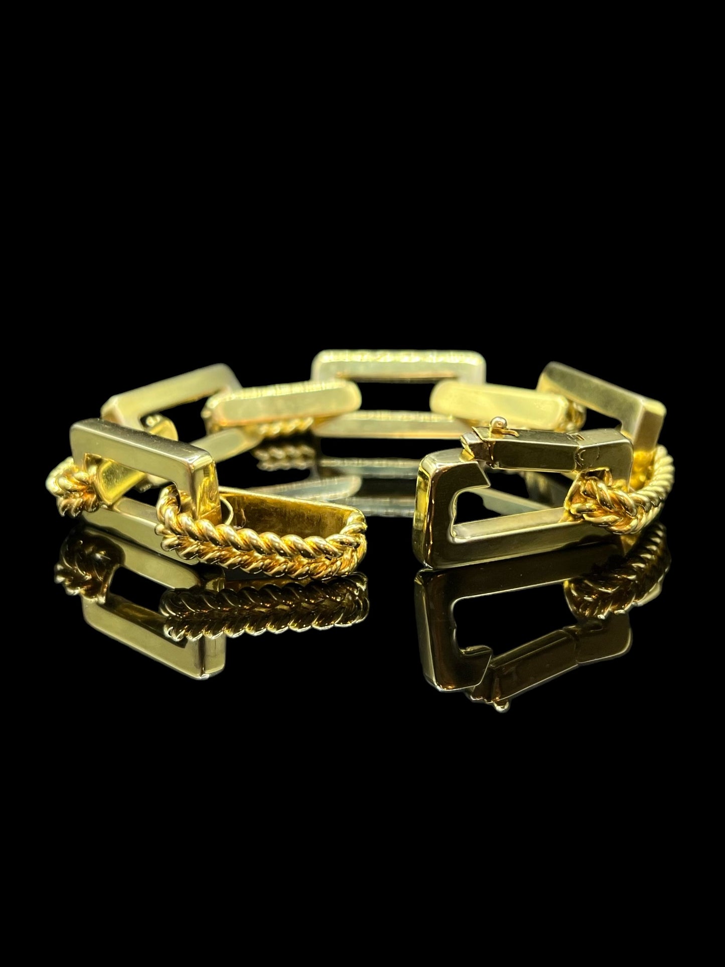 Vintage Yellow Gold Rectangular & Woven Link Italian Bracelet