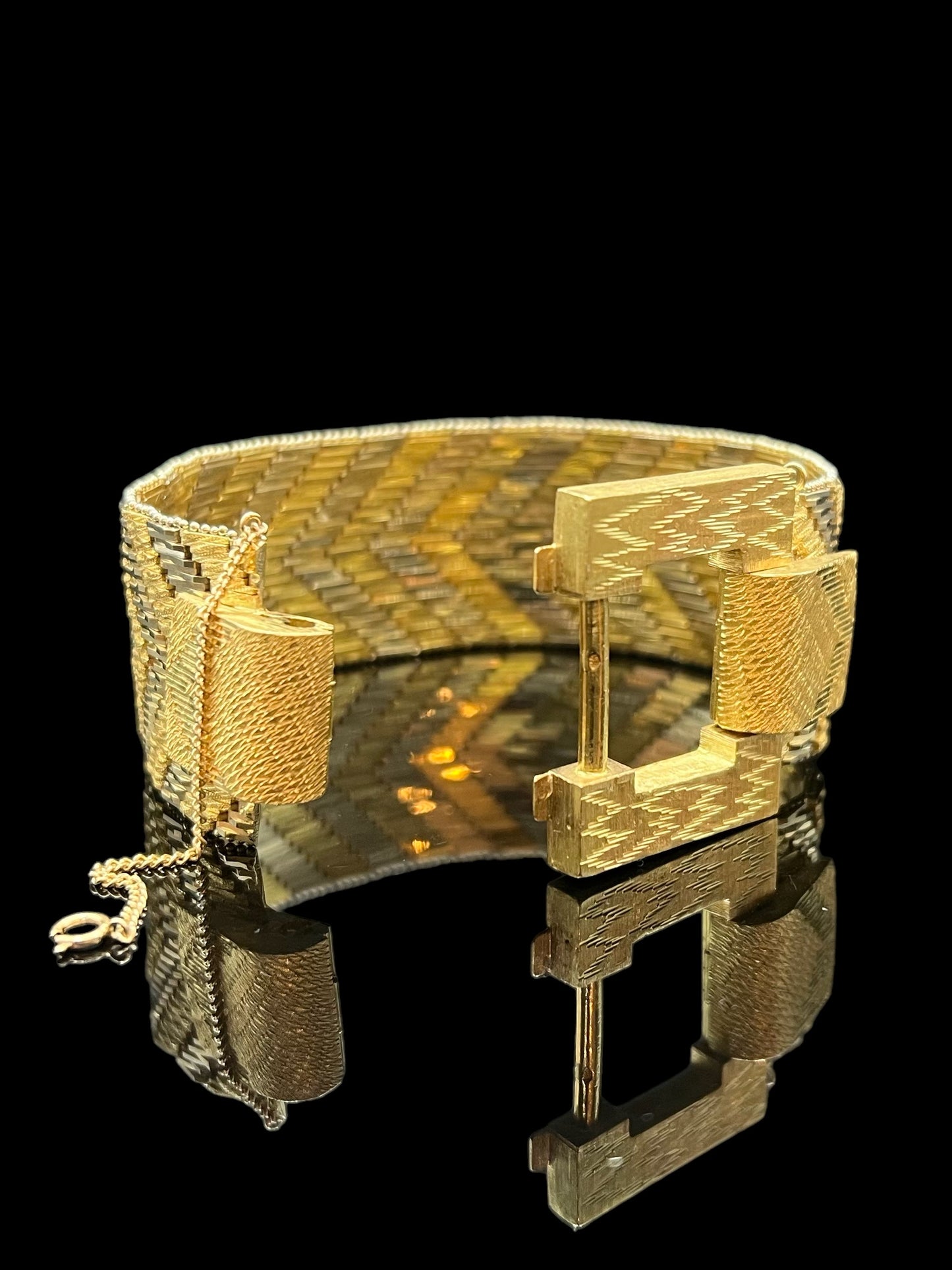 Vintage Yellow & White Gold Buckle Cuff Austrian Bracelet