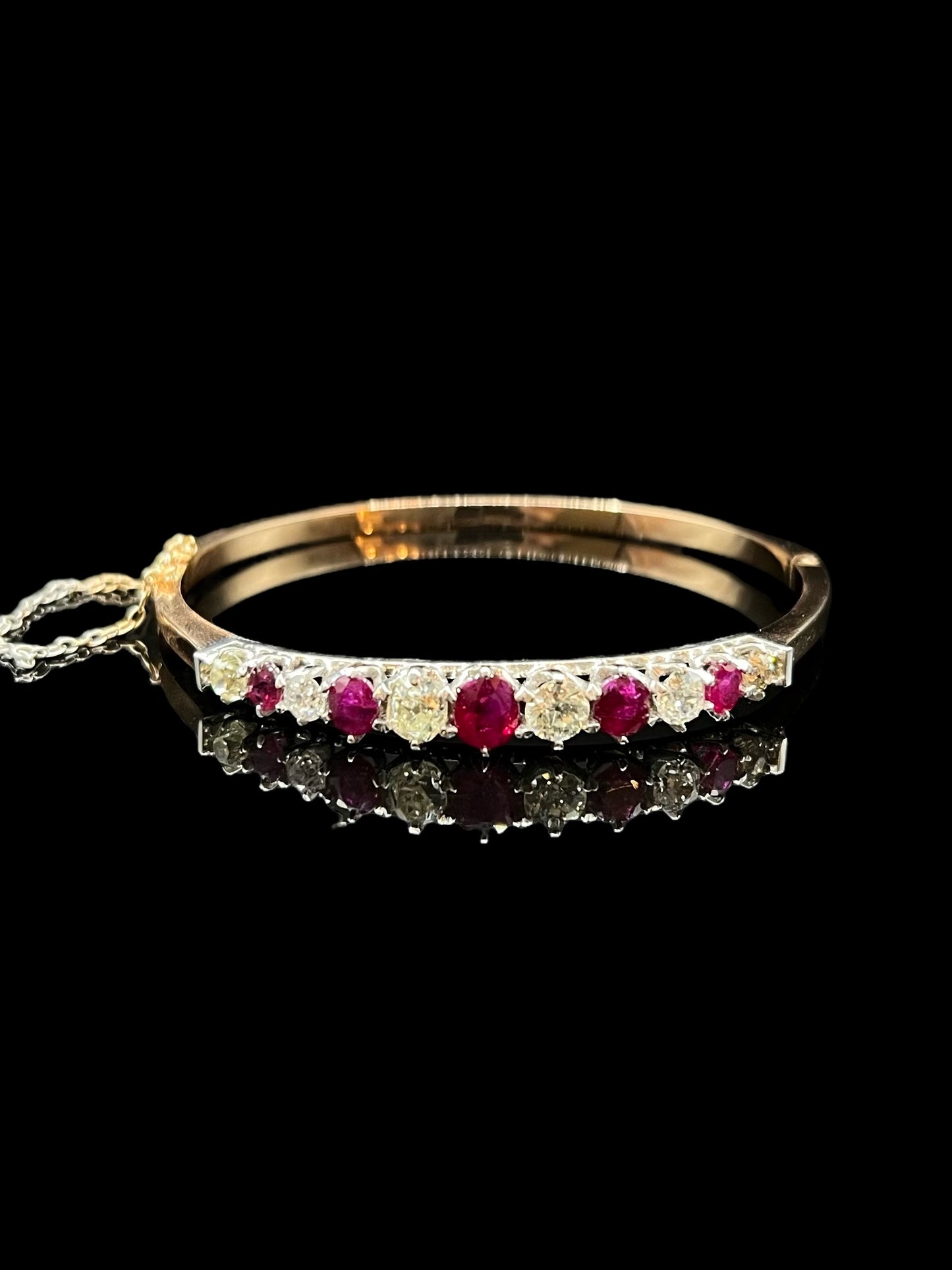 Antique Rose and White Gold Ruby & Diamond French Hinged Bangle