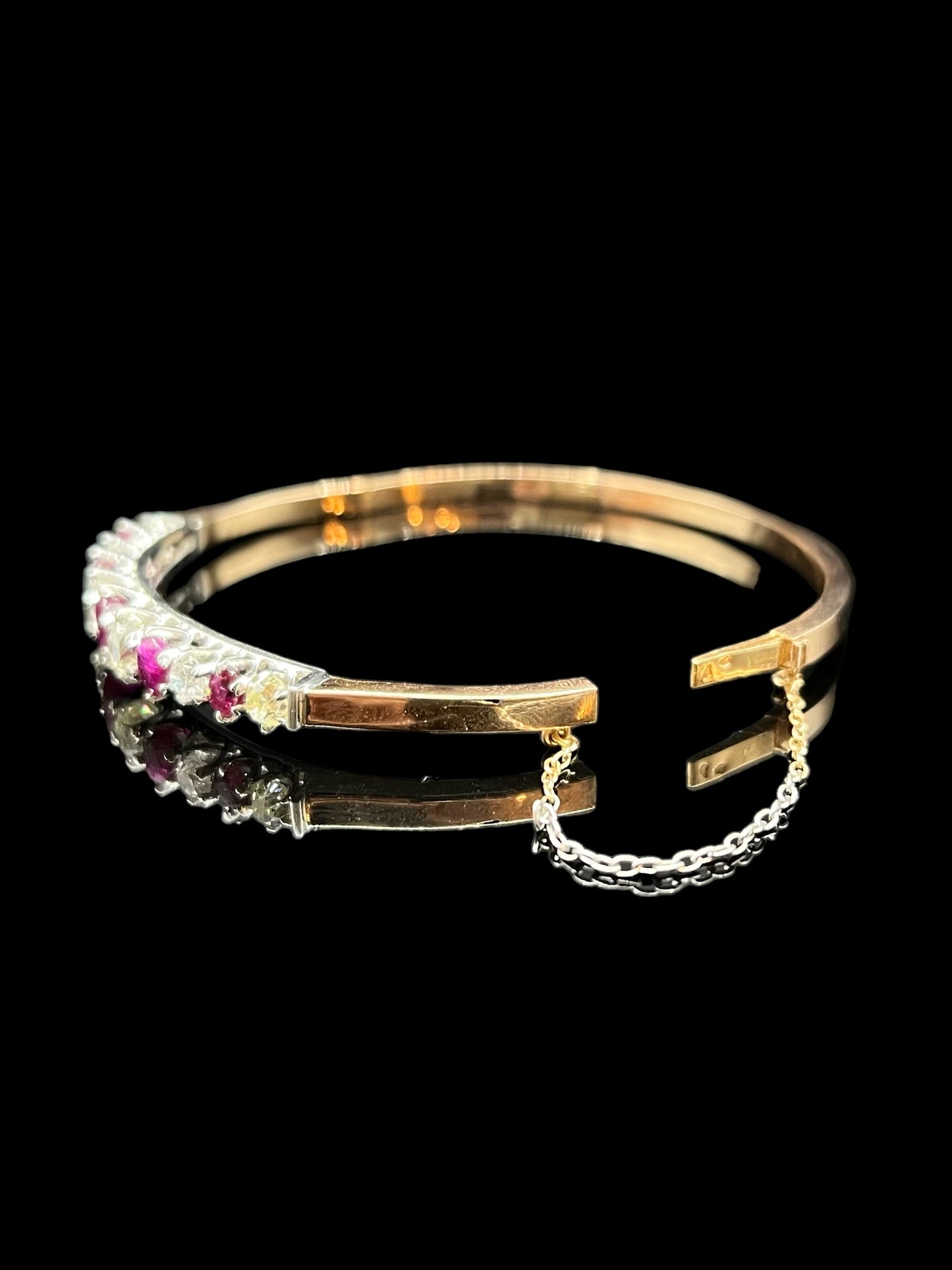 Antique Rose and White Gold Ruby & Diamond French Hinged Bangle