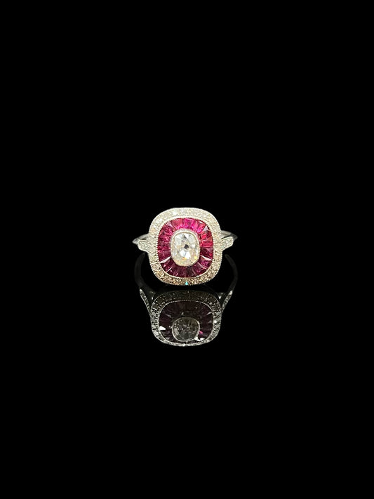 Antique Art Deco Platinum Ruby & Diamond Target Ring