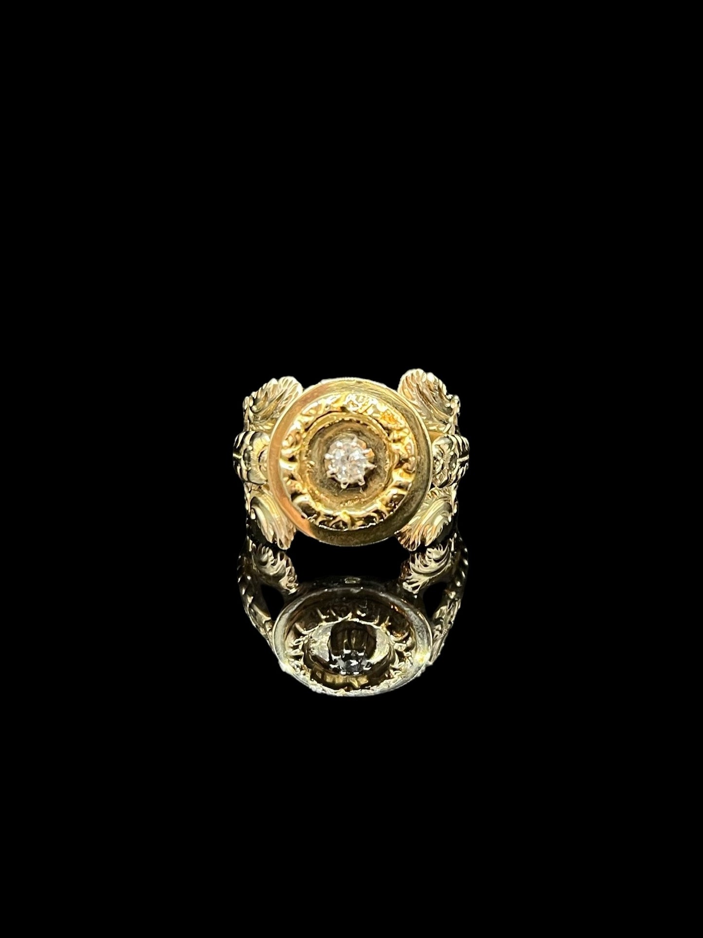 Antique Yellow Gold Solitaire Diamond Statement Ring