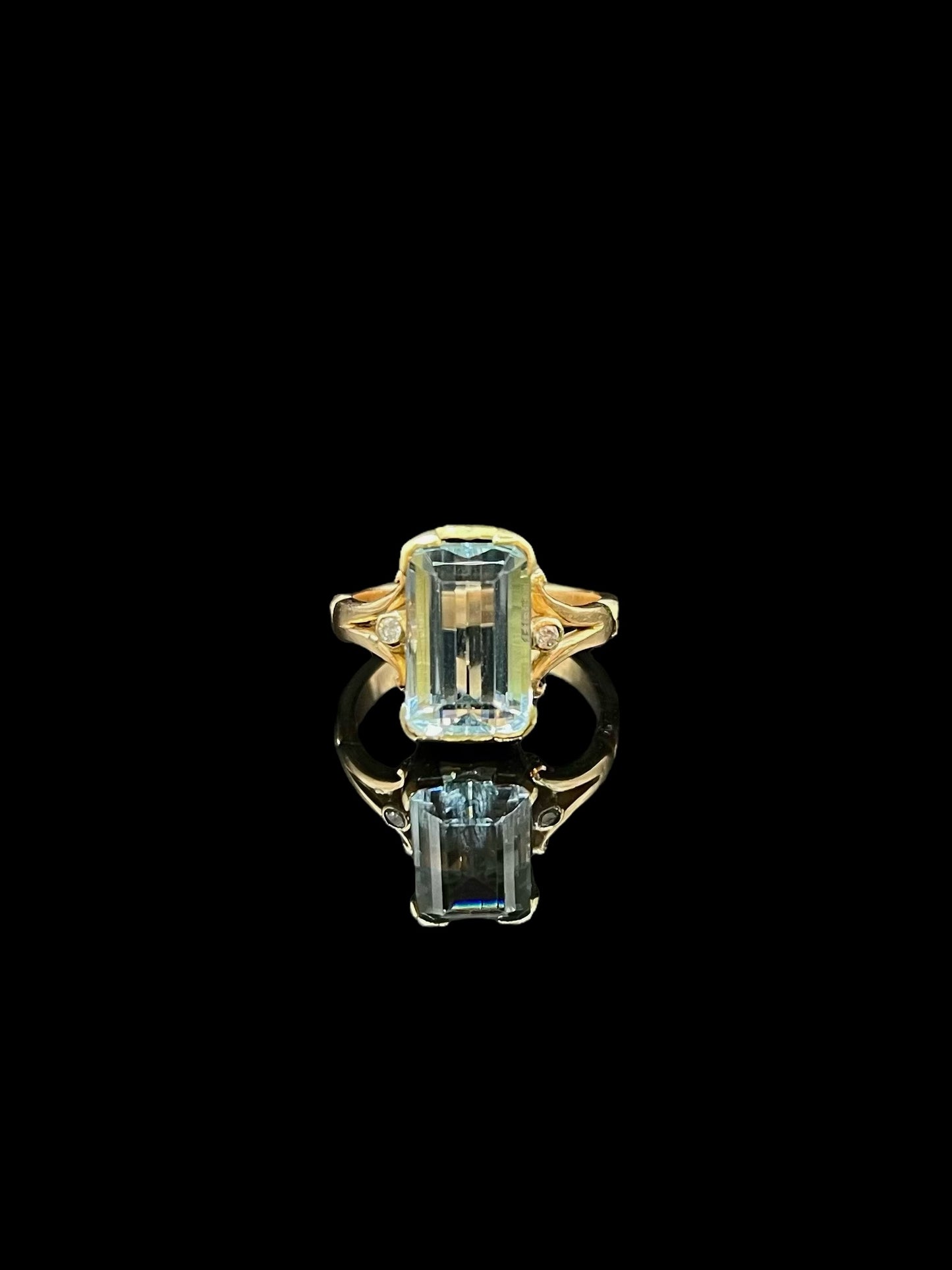 Vintage Yellow & Rose Gold Beryl Aquamarine & Diamond Dress Ring