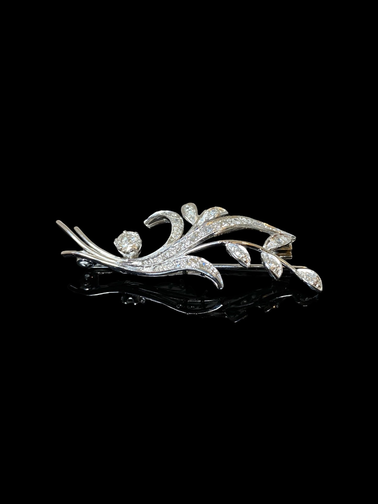 Vintage White Gold Diamond Flora Brooch