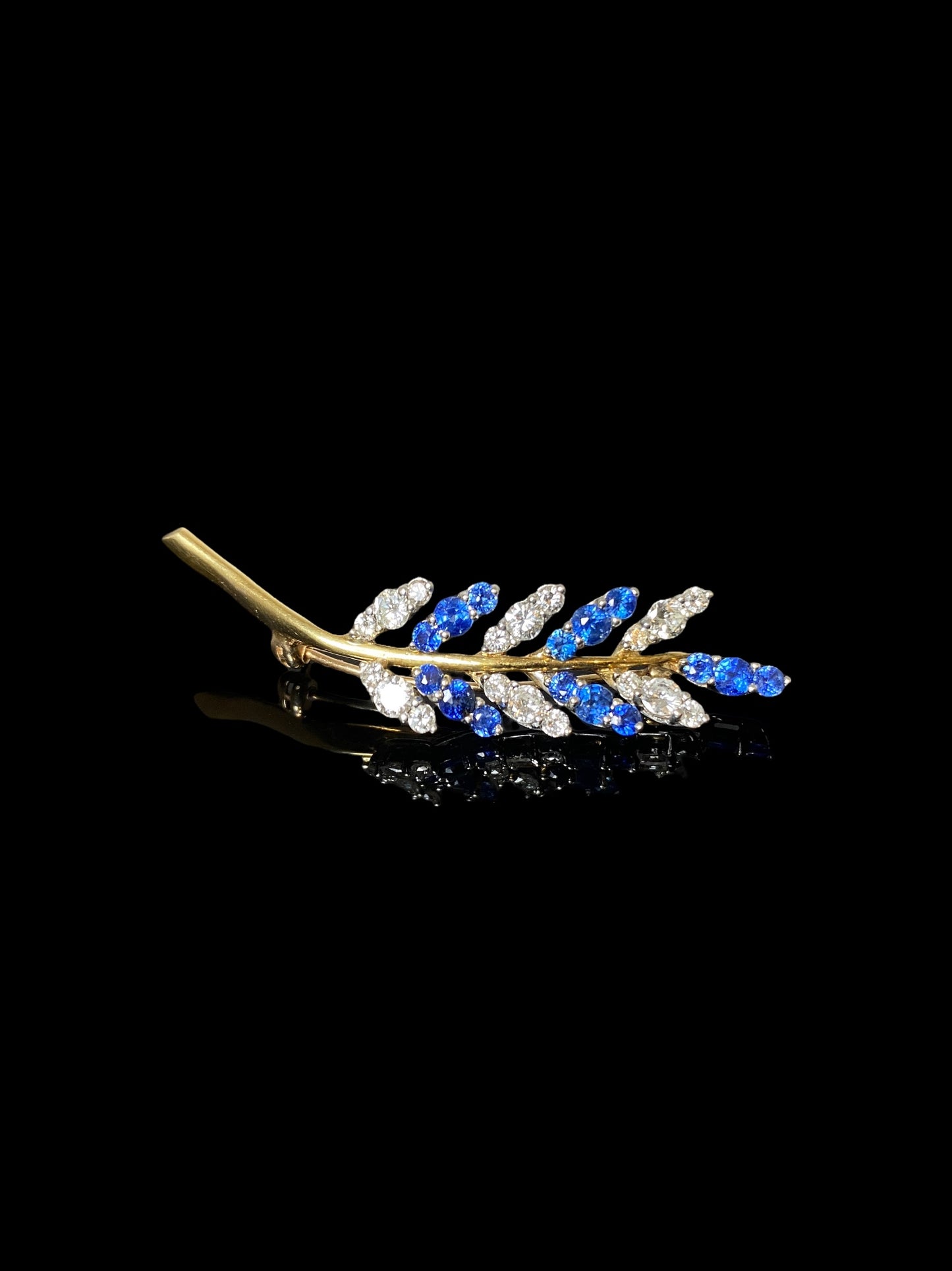 Vintage Platinum & Yellow Gold Sapphire Diamond Leaf Brooch