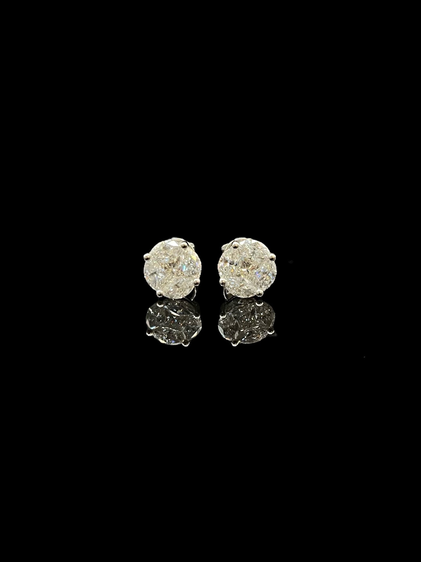 Modern White Gold Diamond Cluster Stud Earrings