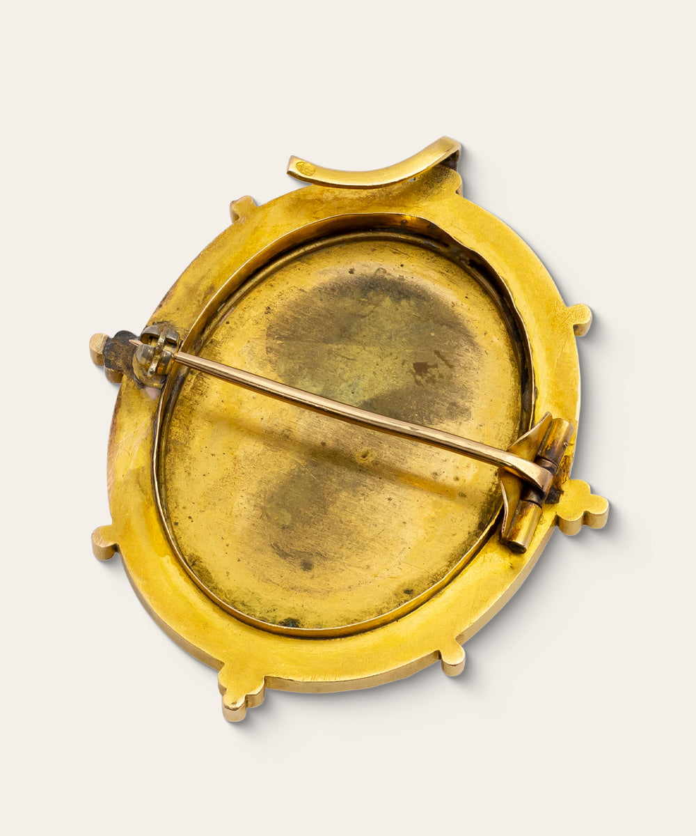 Victorian Etruscan Revival Pietra Dura Brooch