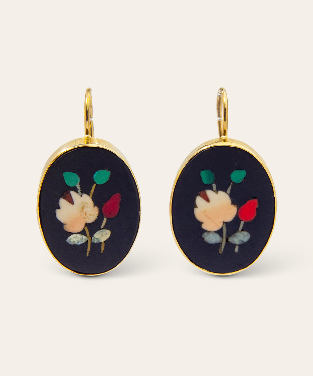Yellow Gold & Pietra Dura Earrings
