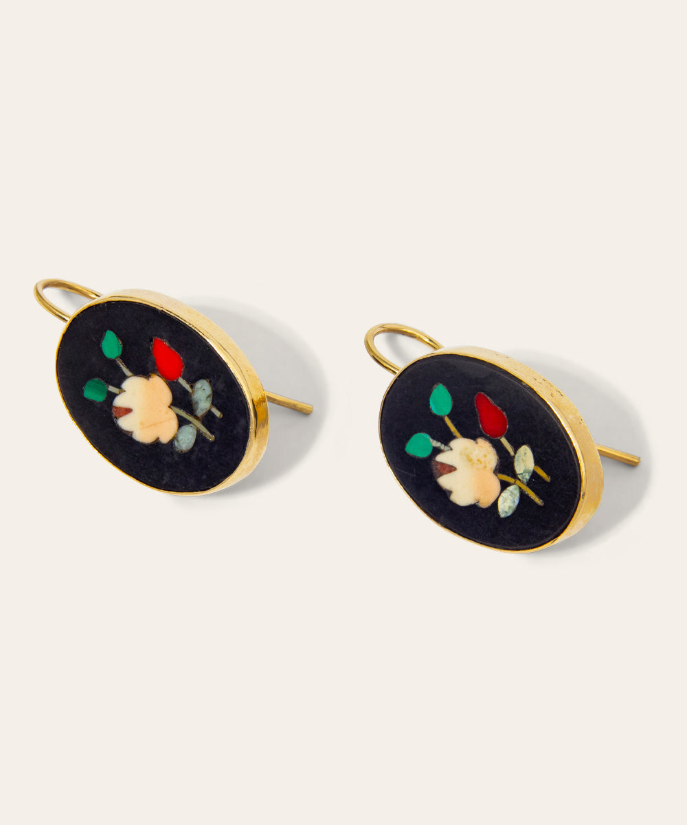 Yellow Gold & Pietra Dura Earrings