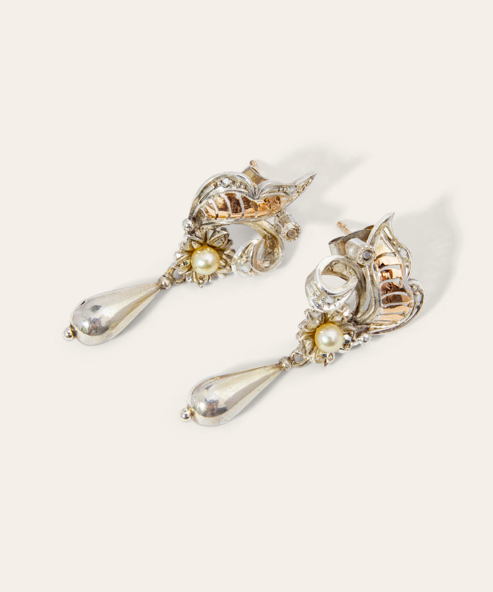 Vintage Silver and Rose Gold Torpedo Earrings