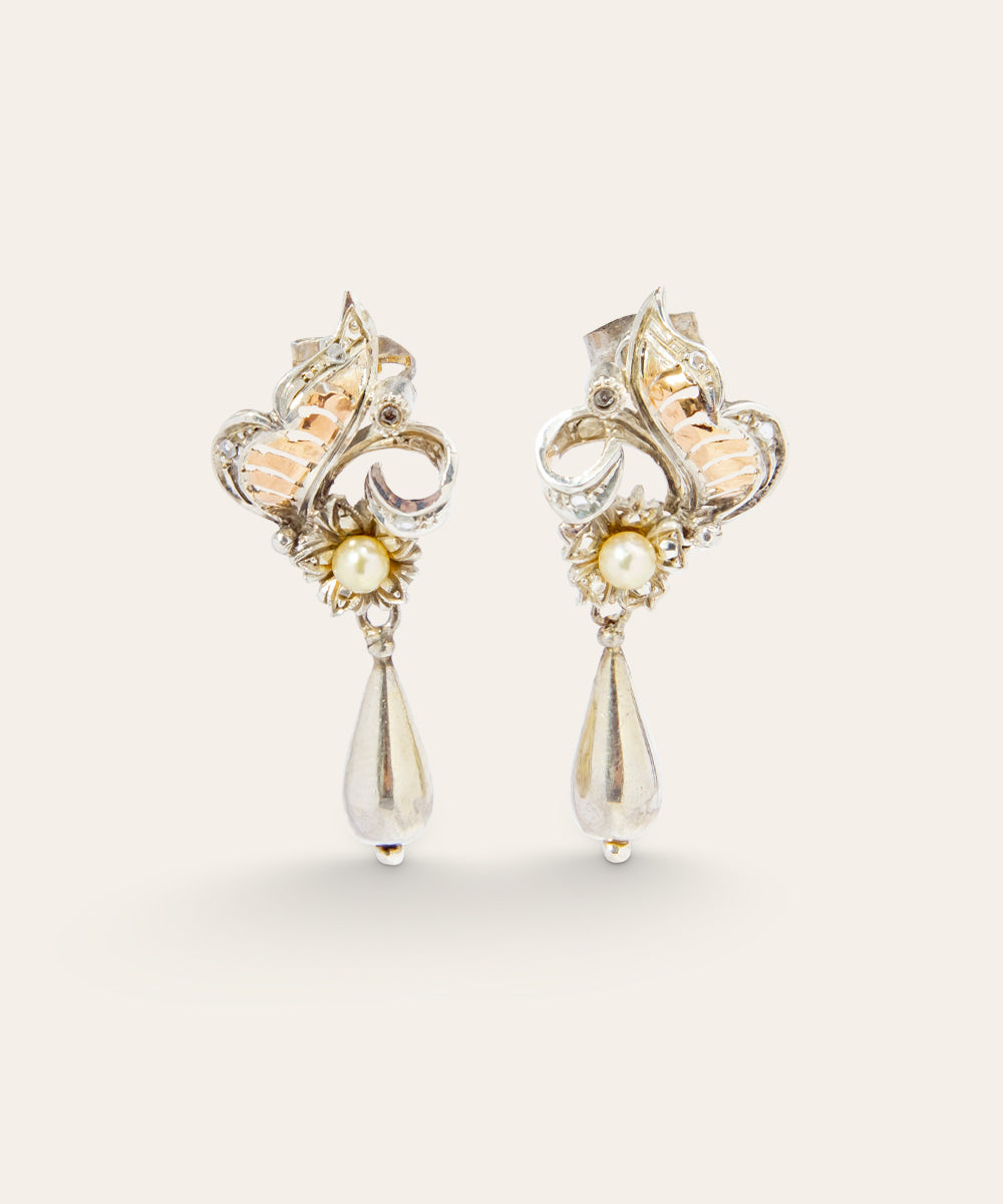 Vintage Silver and Rose Gold Torpedo Earrings