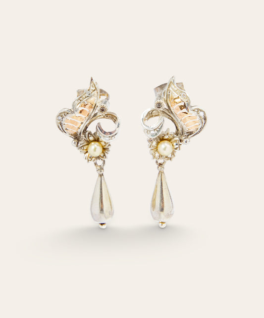 Vintage Silver and Rose Gold Torpedo Earrings