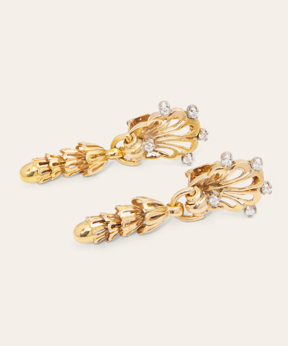 Retro Period Yellow Gold Drop Earrings