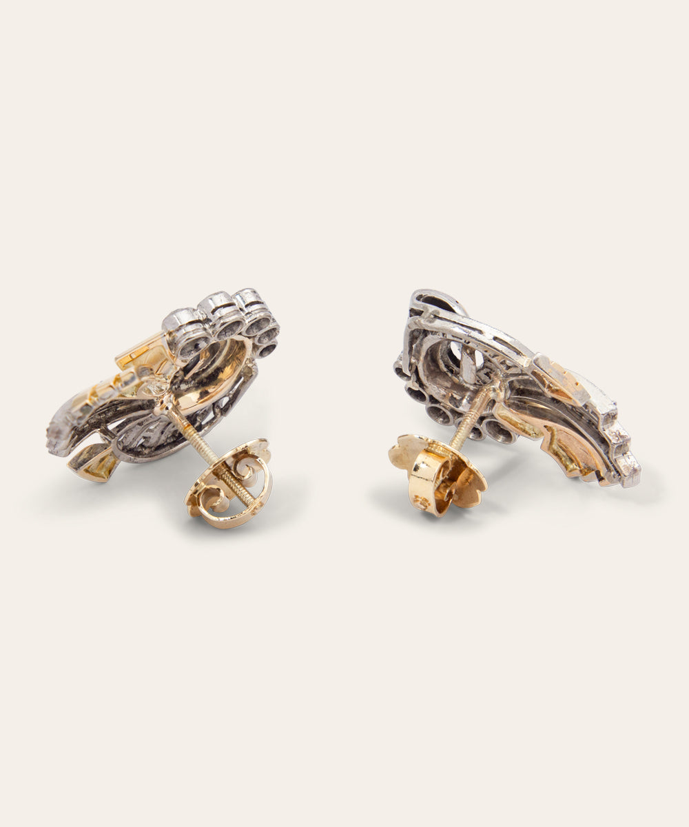 Retro Period Platinum, Yellow Gold, & Diamond Stud Earrings