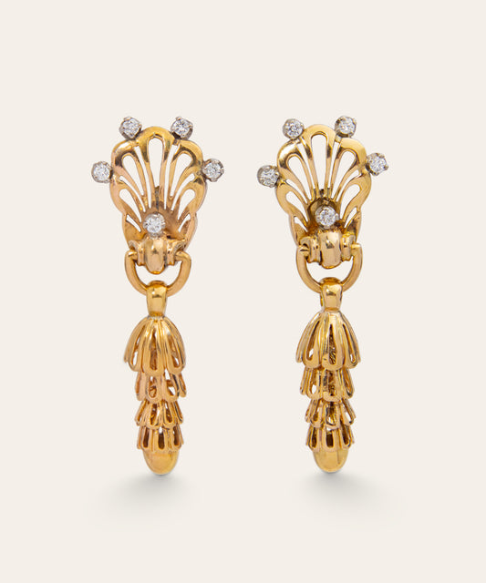 Retro Period Yellow Gold Drop Earrings