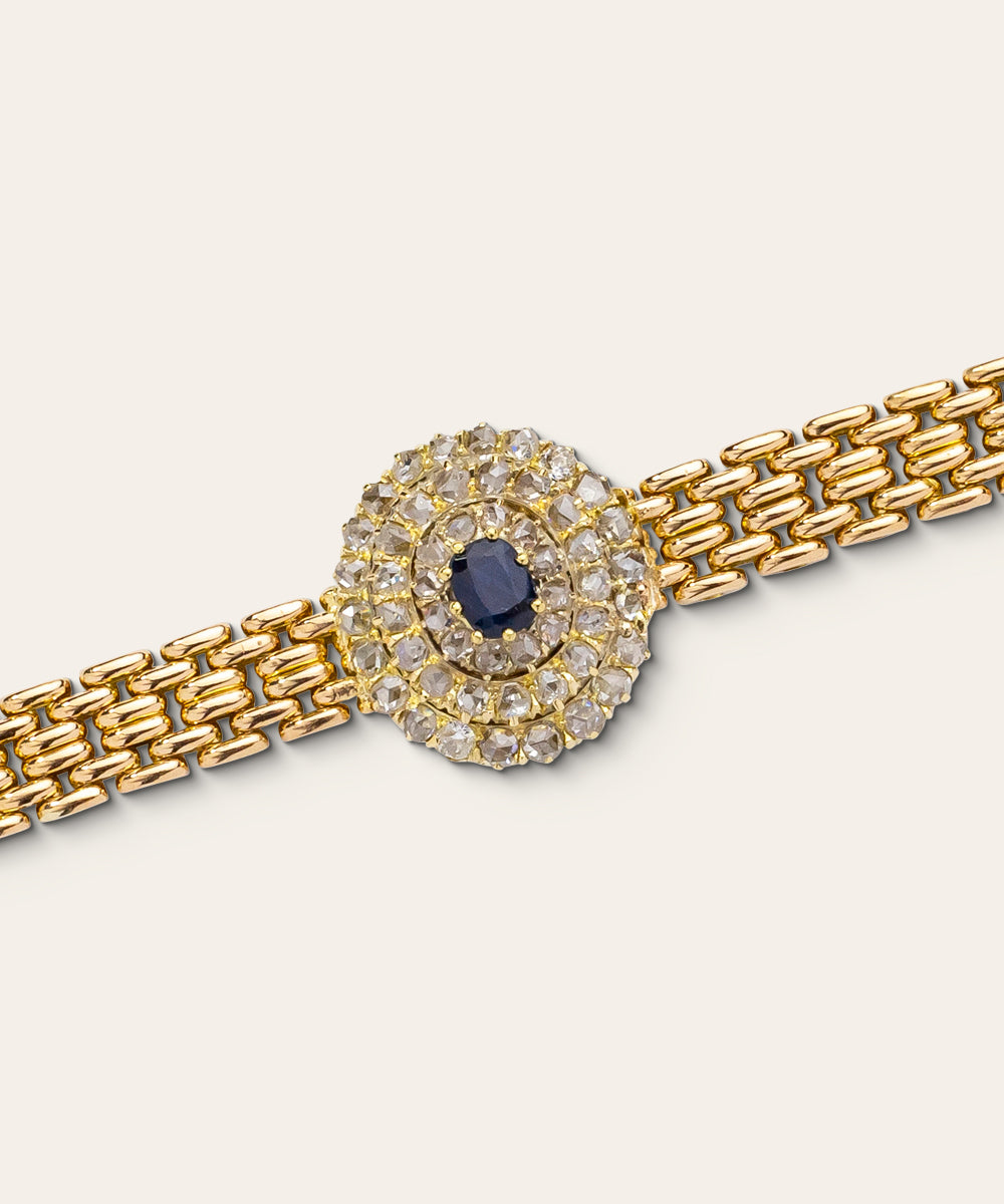 Antique Russian Yellow Gold, Sapphire, & Diamond Bracelet