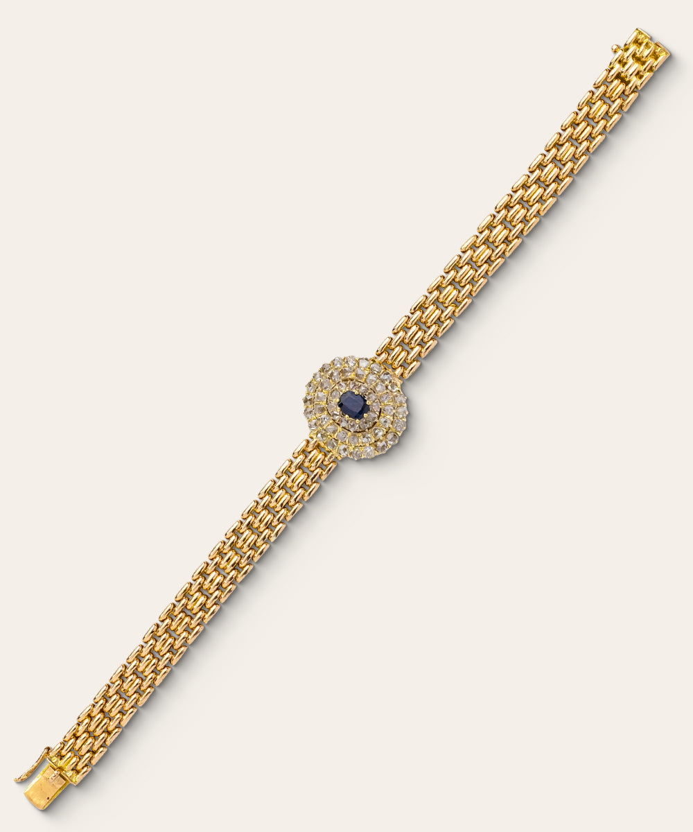 Antique Russian Yellow Gold, Sapphire, & Diamond Bracelet