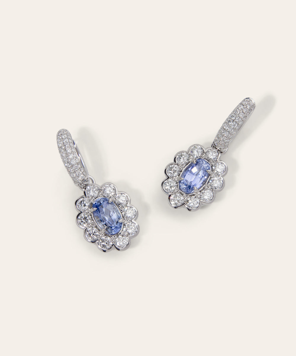 White Gold, Sapphire, and Diamond Day & Night Earrings