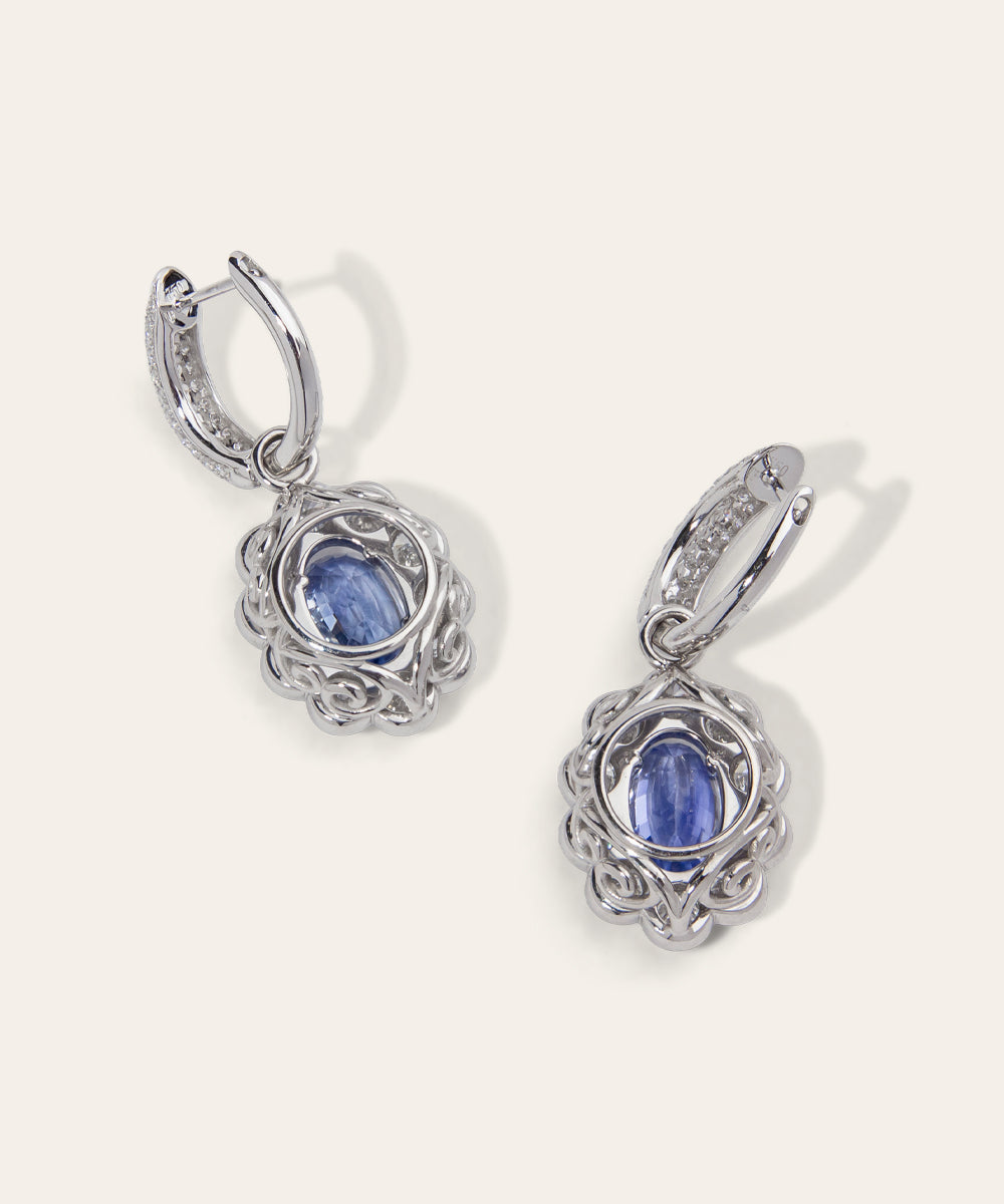 White Gold, Sapphire, and Diamond Day & Night Earrings