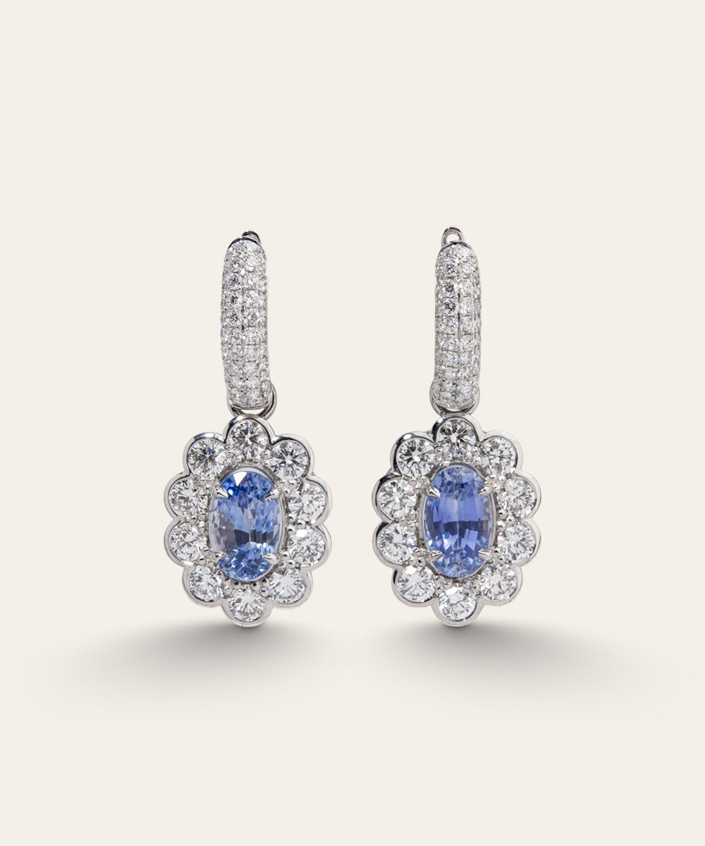 White Gold, Sapphire, and Diamond Day & Night Earrings