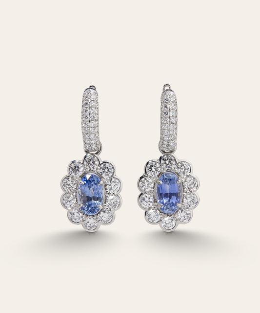 White Gold, Sapphire, and Diamond Day & Night Earrings