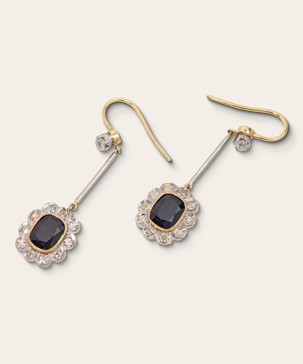 Antique Pair of Gold, Sapphire, & Diamond Drop Earrings