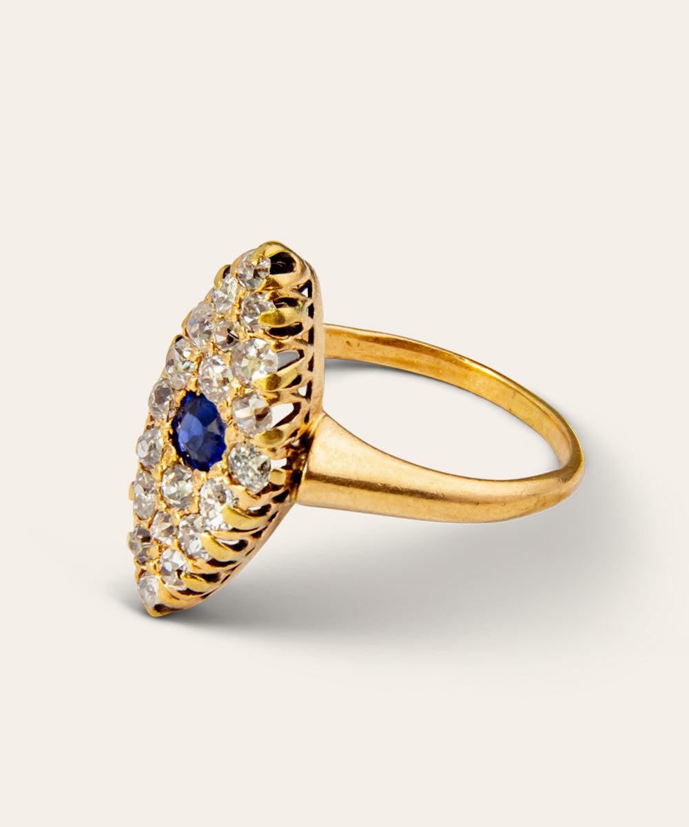 Victorian Sapphire and Diamond Navette Ring