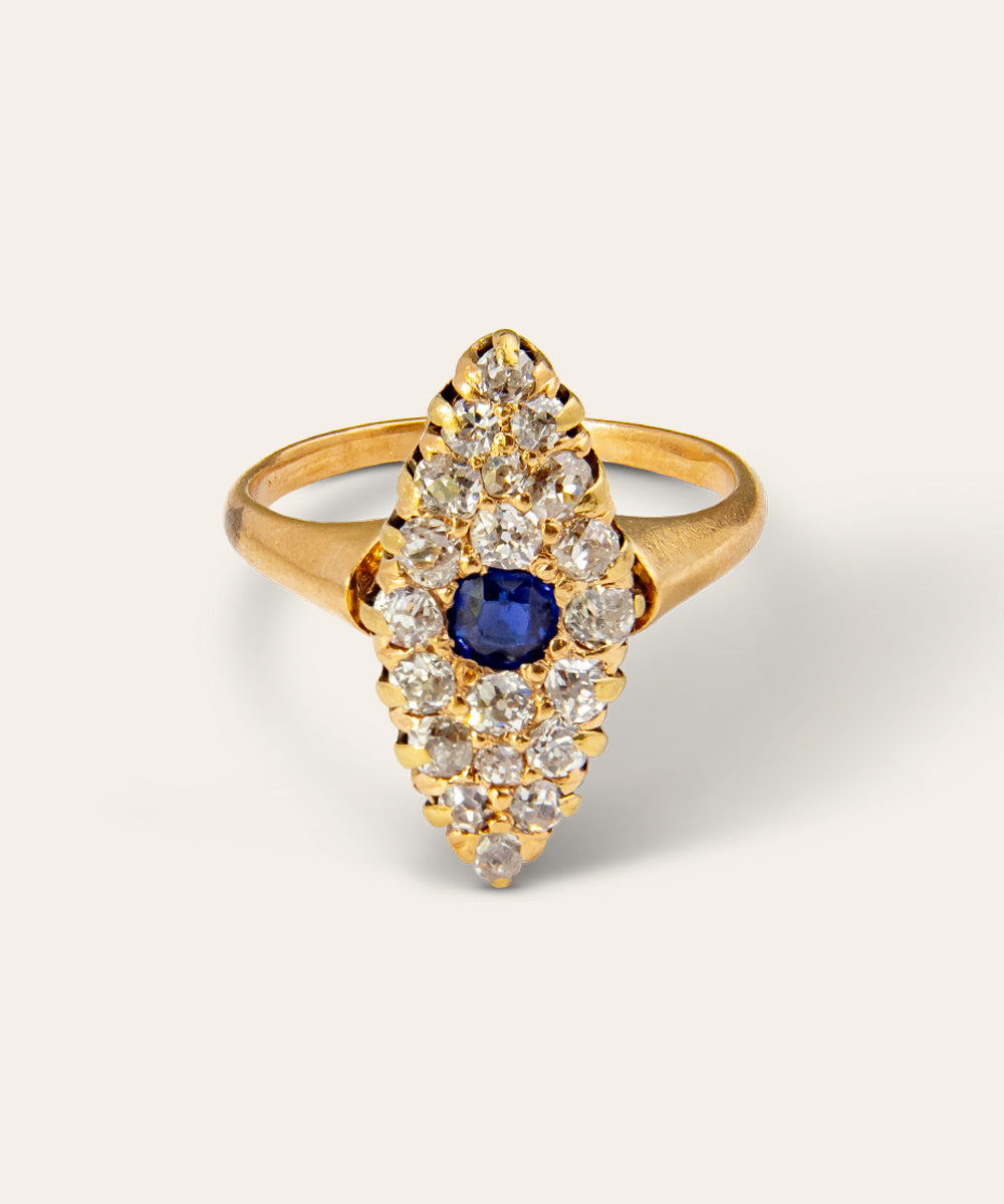 Victorian Sapphire and Diamond Navette Ring