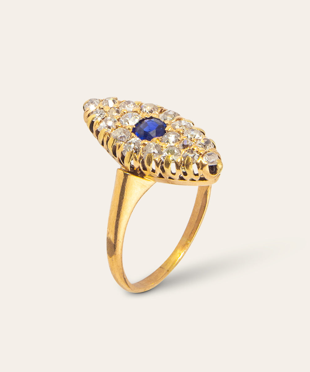 Victorian Sapphire and Diamond Navette Ring