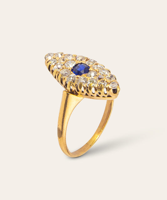Victorian Sapphire and Diamond Navette Ring