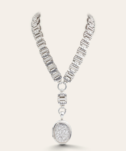Victorian Silver Book Chain Collar with Pendant