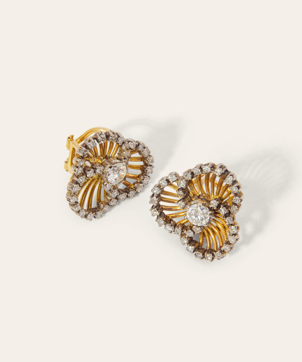 Retro Period Diamond and Gold Earrings
