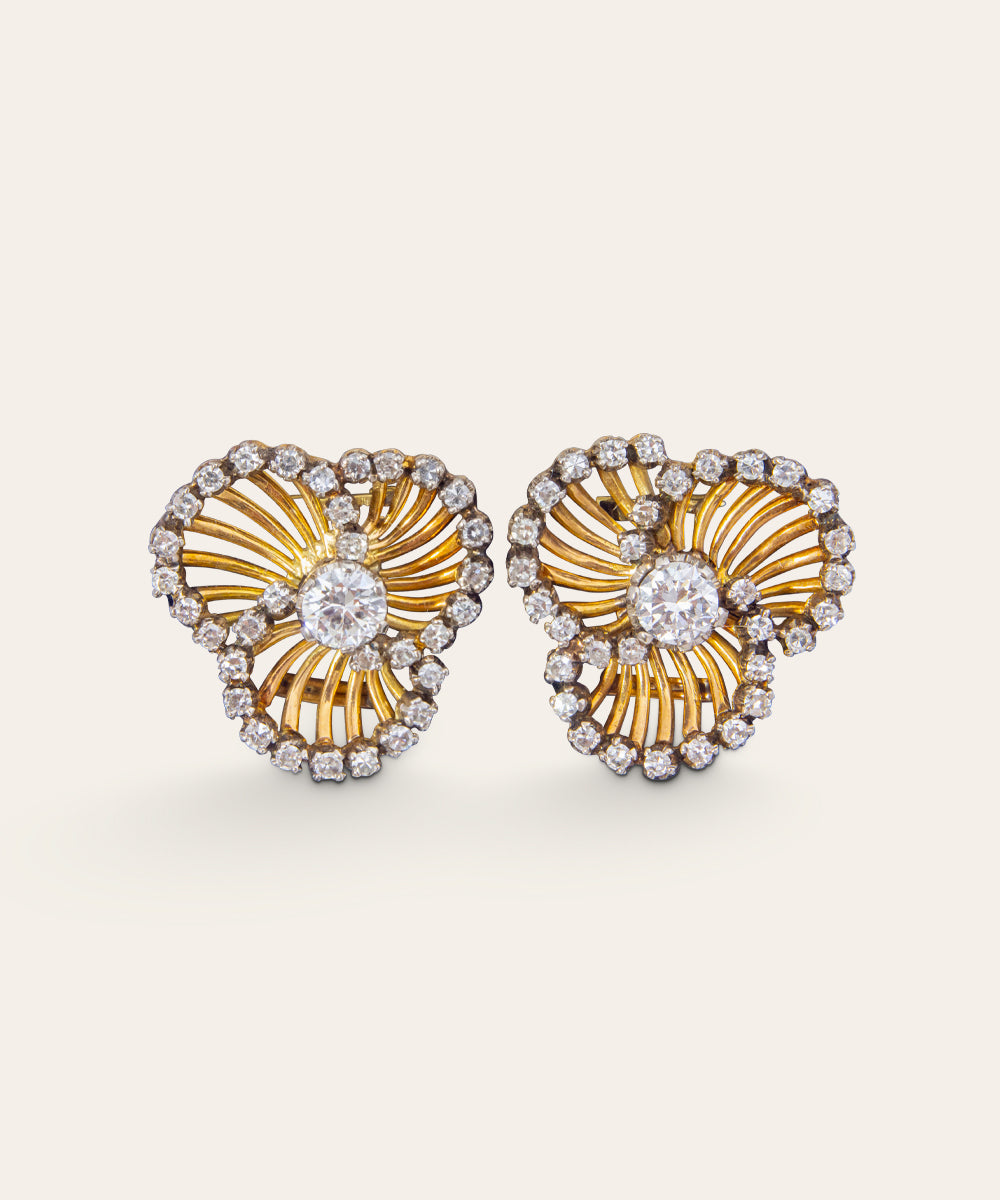 Retro Period Diamond and Gold Earrings