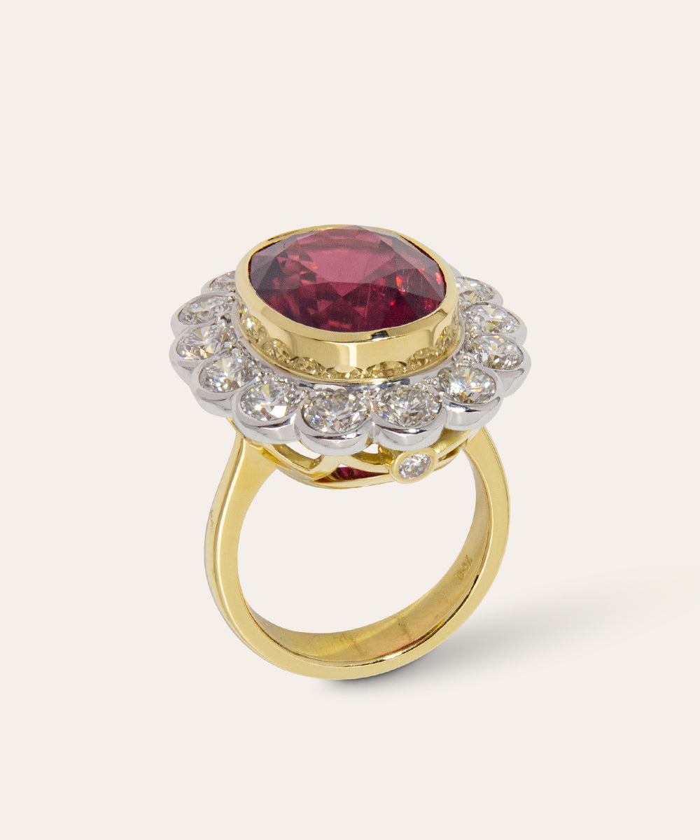 Yellow and White Gold, Tourmaline, and Diamond Ring
