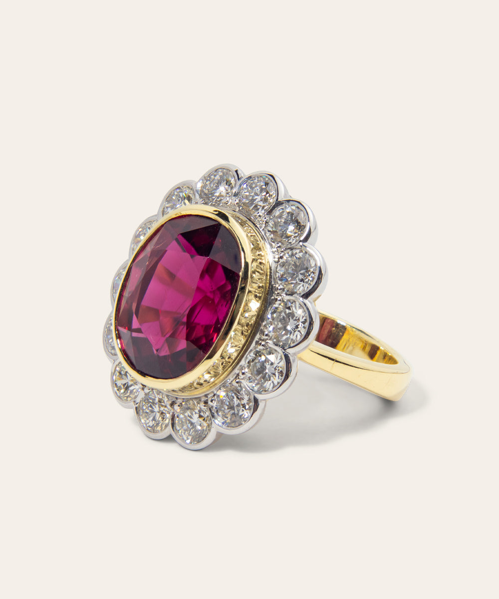Yellow and White Gold, Tourmaline, and Diamond Ring