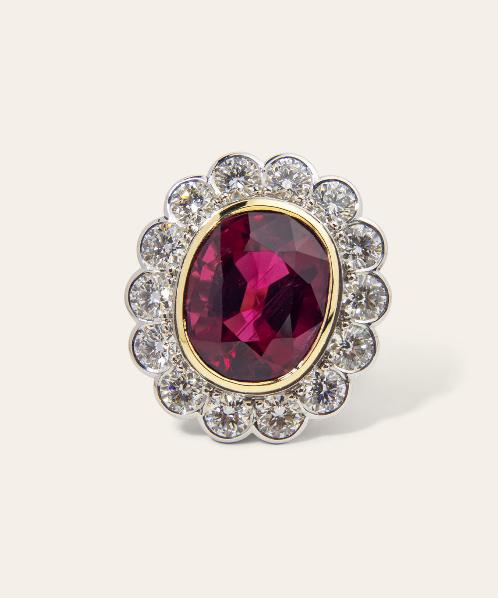 Yellow and White Gold, Tourmaline, and Diamond Ring