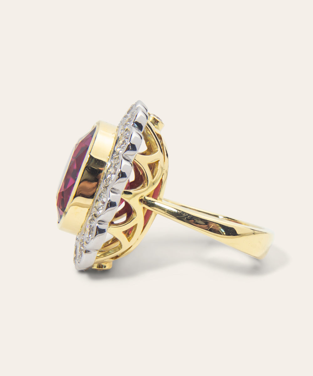 Yellow and White Gold, Tourmaline, and Diamond Ring